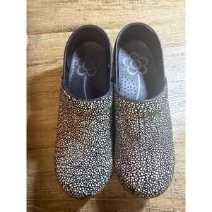 Sanita Professional Clogs Black Iridescent Metallic Dot Leather EU‎ 39 US 8-8.5